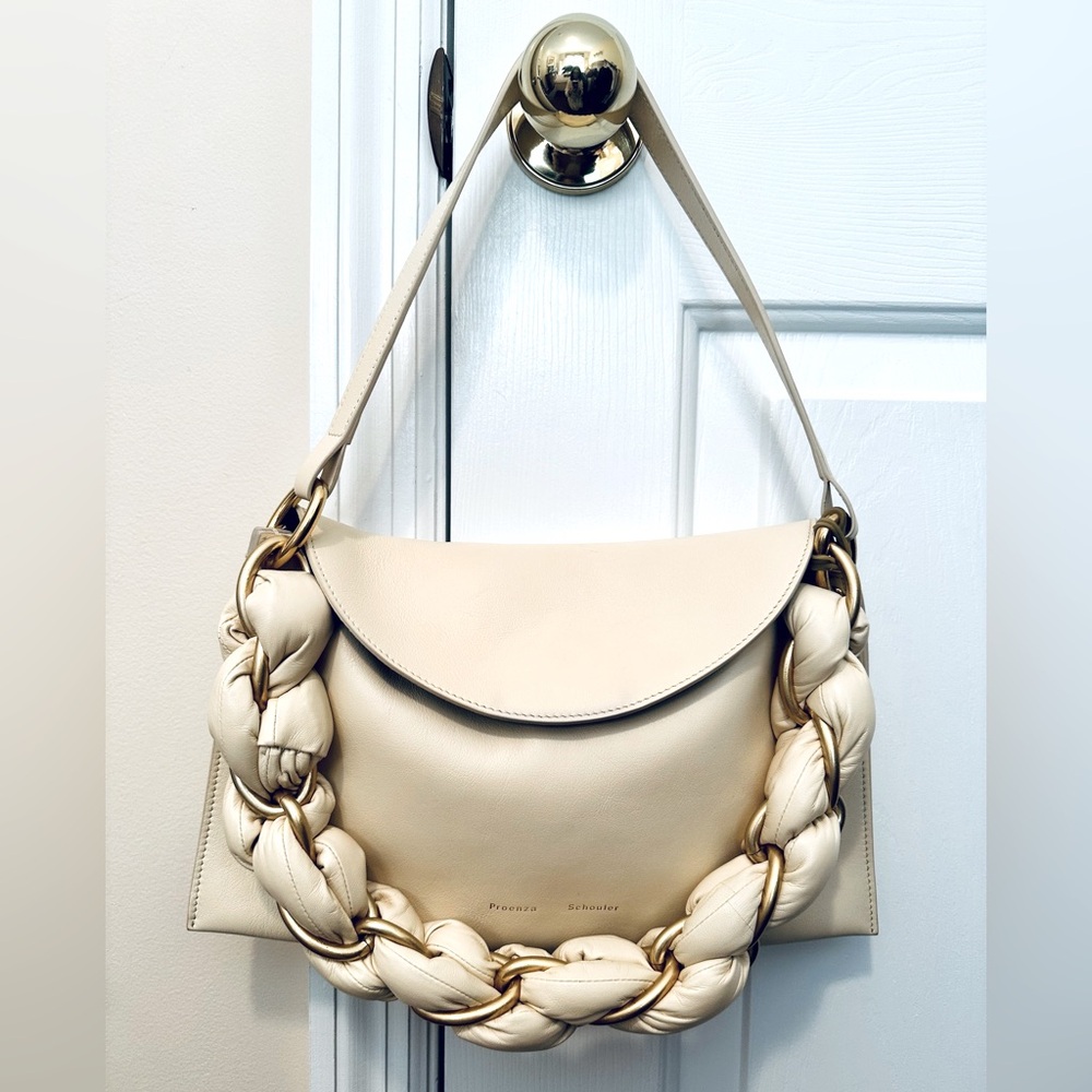 Proenza Schouler Braid Small Leather Shoulder Bag in color “Birch”